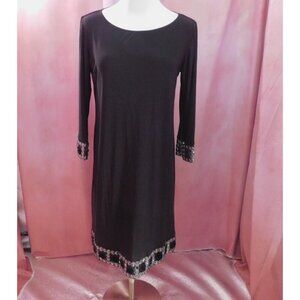 Tatiana B Beaded Embellished Hem Black Shift Dress Sz Small